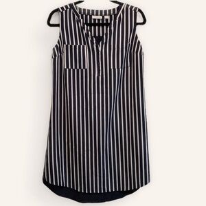 NEW YORK & COMPANY | Nautical Navy & White Breton Striped Shirt Dress | Size S